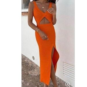 Zara Orange Ribbed Cutout Dress